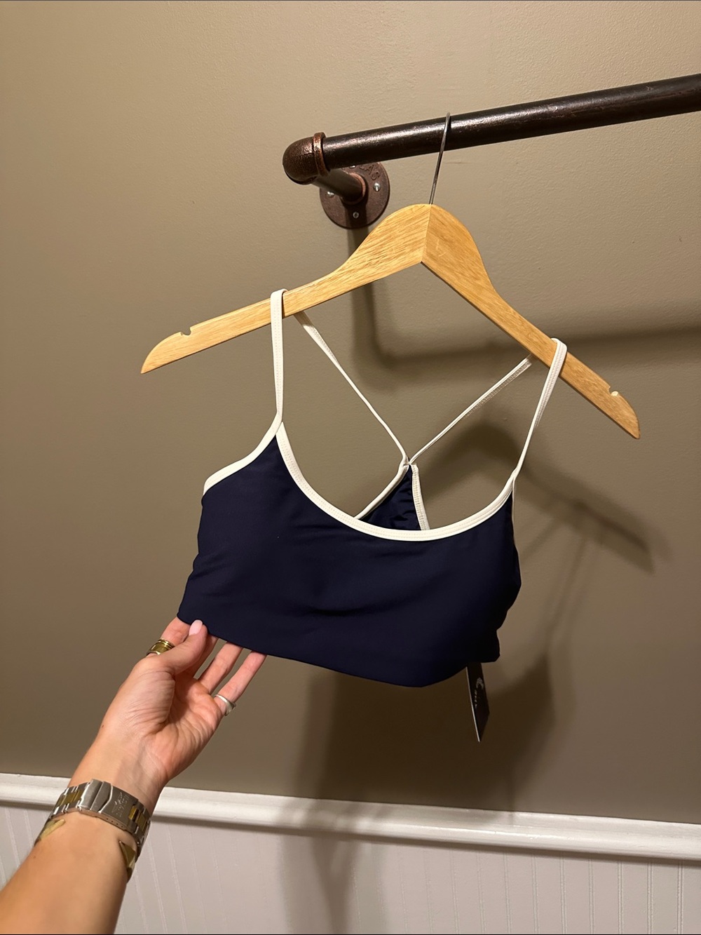 The Upside Navy Bralette with Cream Trim